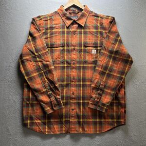 Carhartt Shirt Mens XL Baggy Earth Plaid Flannel Button Loose TW4451-M Granola